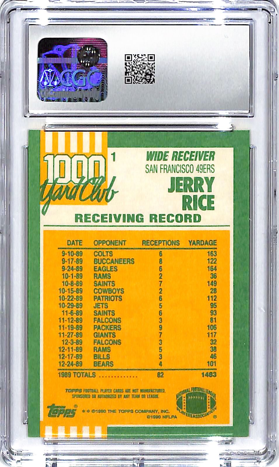 1990 Jerry Rice Topps 1000 Yard Club Two Asterisks #1 CGC Mint 9