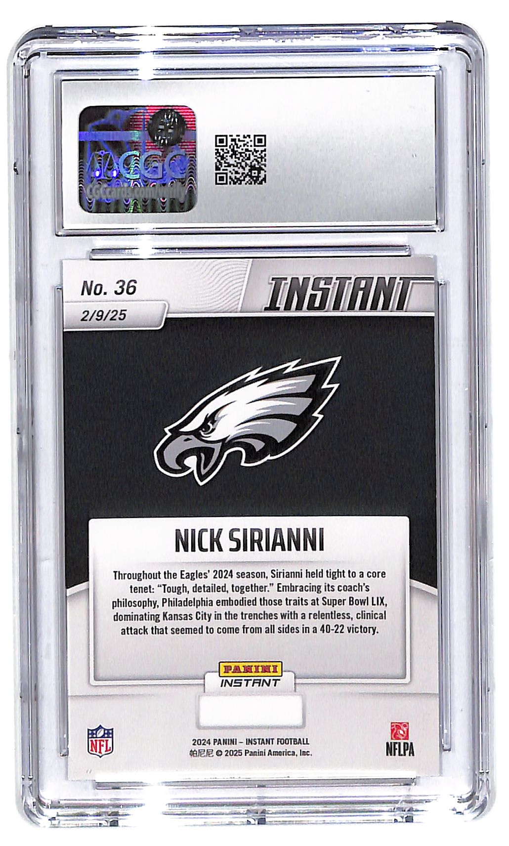 2024 Nick Sirianni Philadelphia Eagles Panini Instant LIX Champions #36 CGC Gem Mint 10
