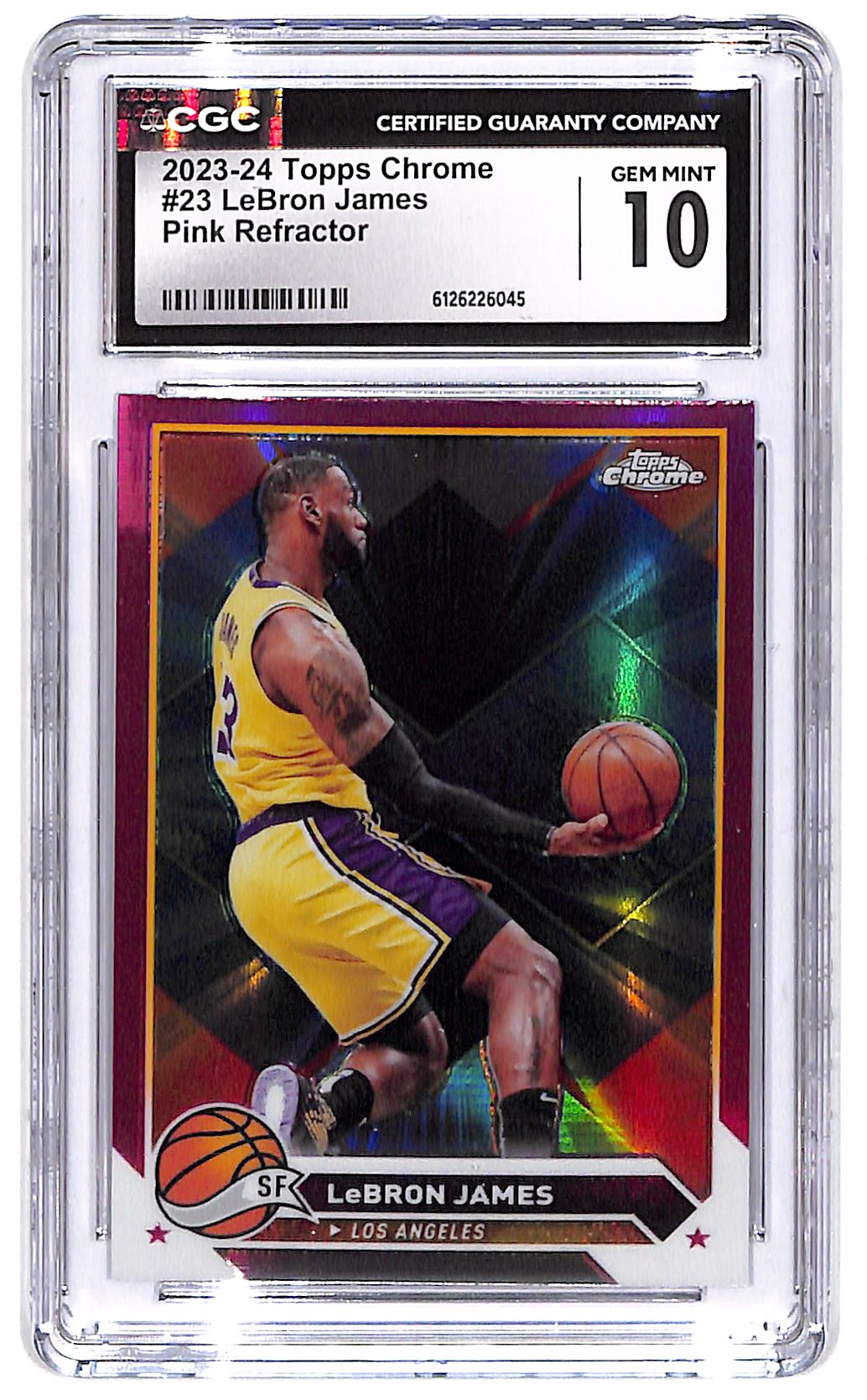 2023-24 LeBron James Topps Chrome #23 Pink Refractor CGC Gem Mint 10