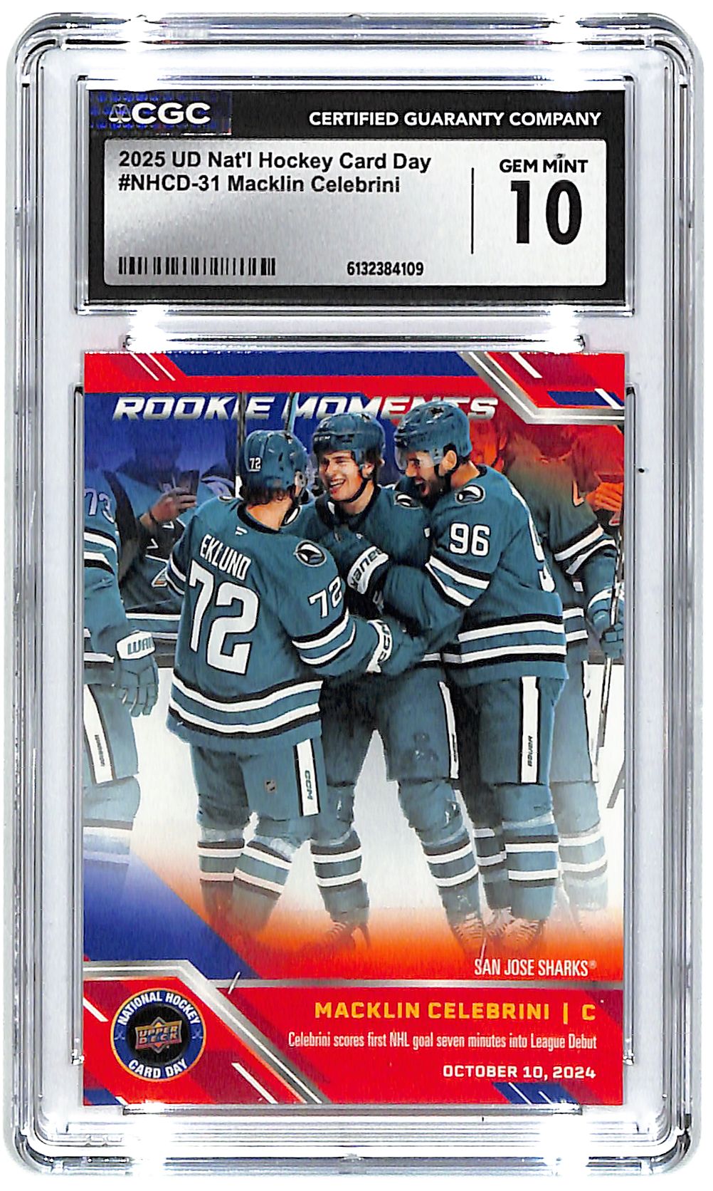 2025 Macklin Celebrini Upper Deck National Hockey Day #NHCD-13 CGC Gem Mint 10