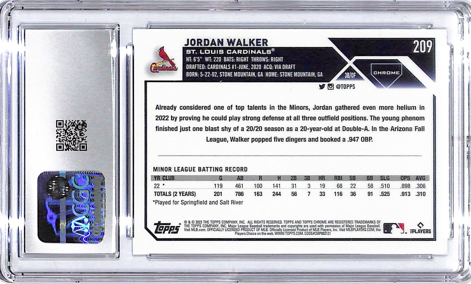 2023 Jordan Walker Topps Chrome X-Fractor #209 CGC Gem Mint 10