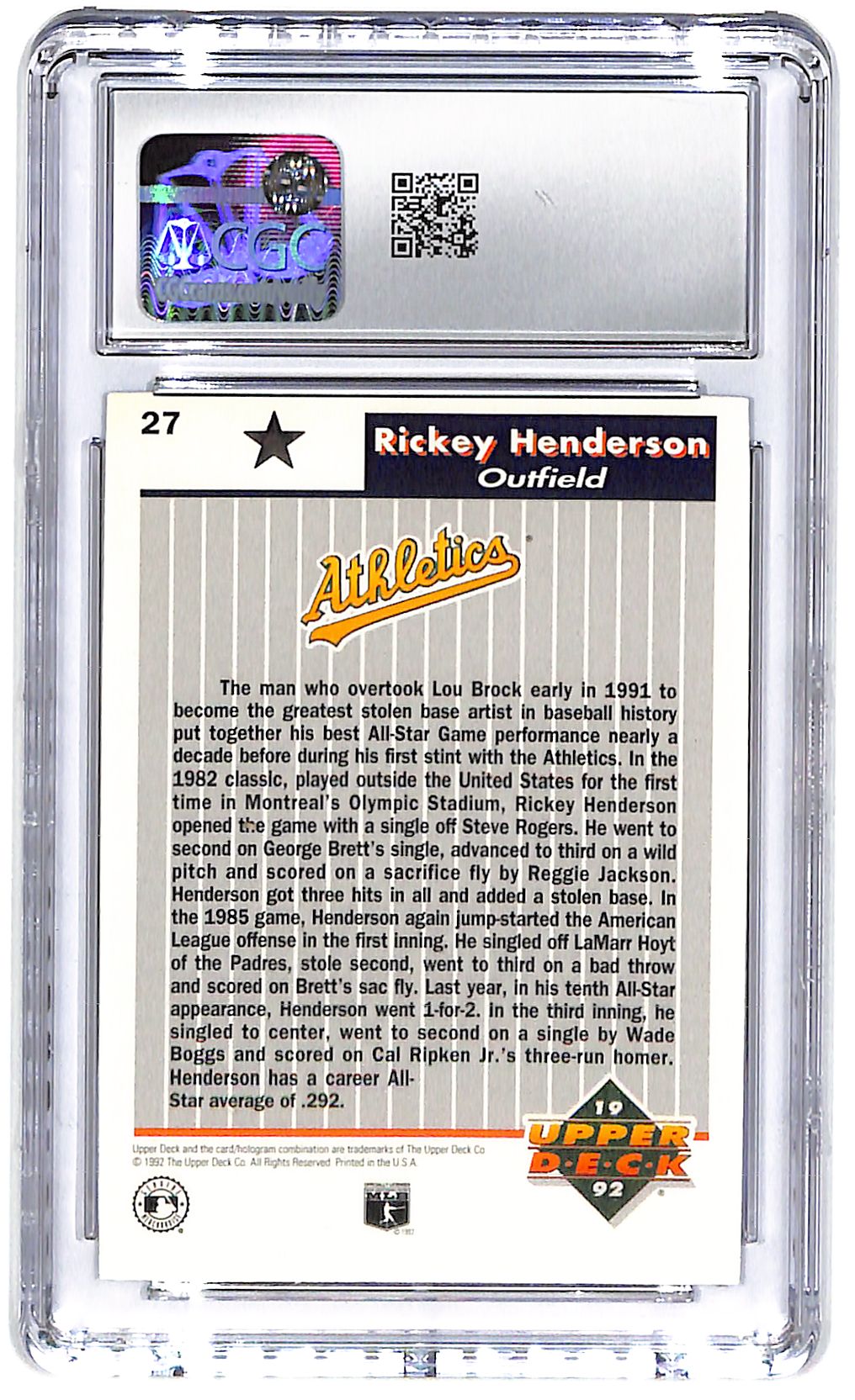 1992 Rickey Henderson Upper Deck Fan Fest #27 CGC Mint 9