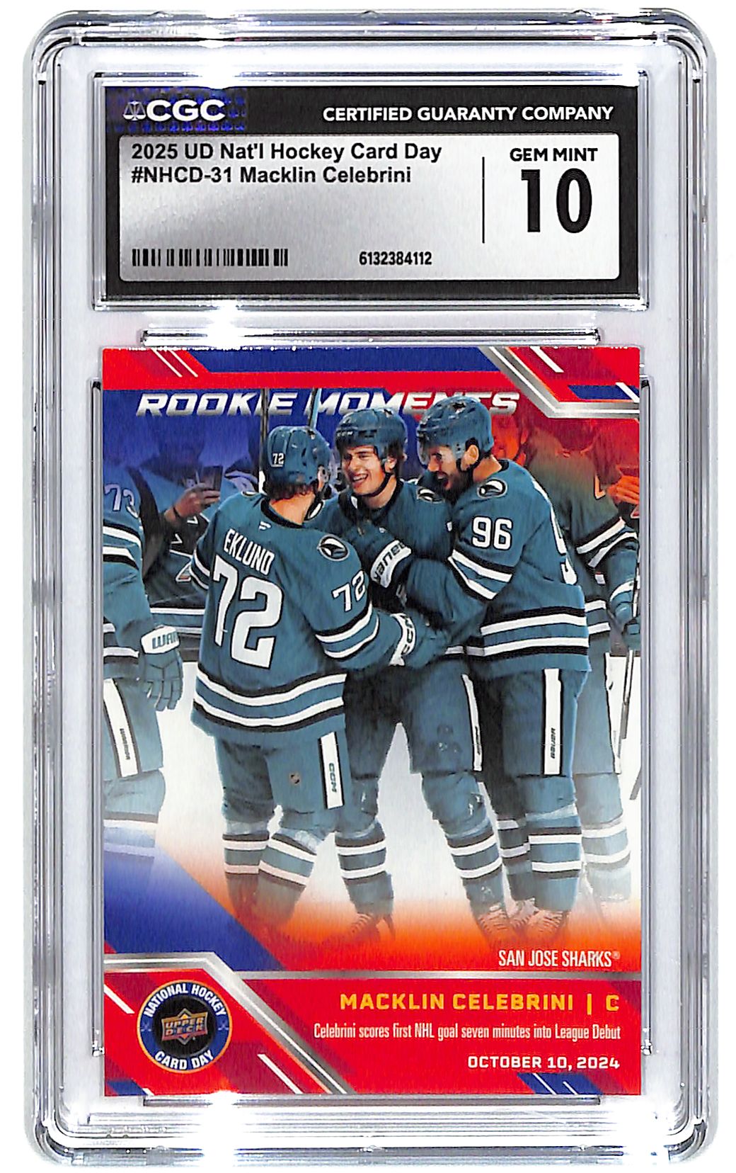 2025 Macklin Celebrini Upper Deck National Hockey Day #NHCD-13 CGC Gem Mint 10