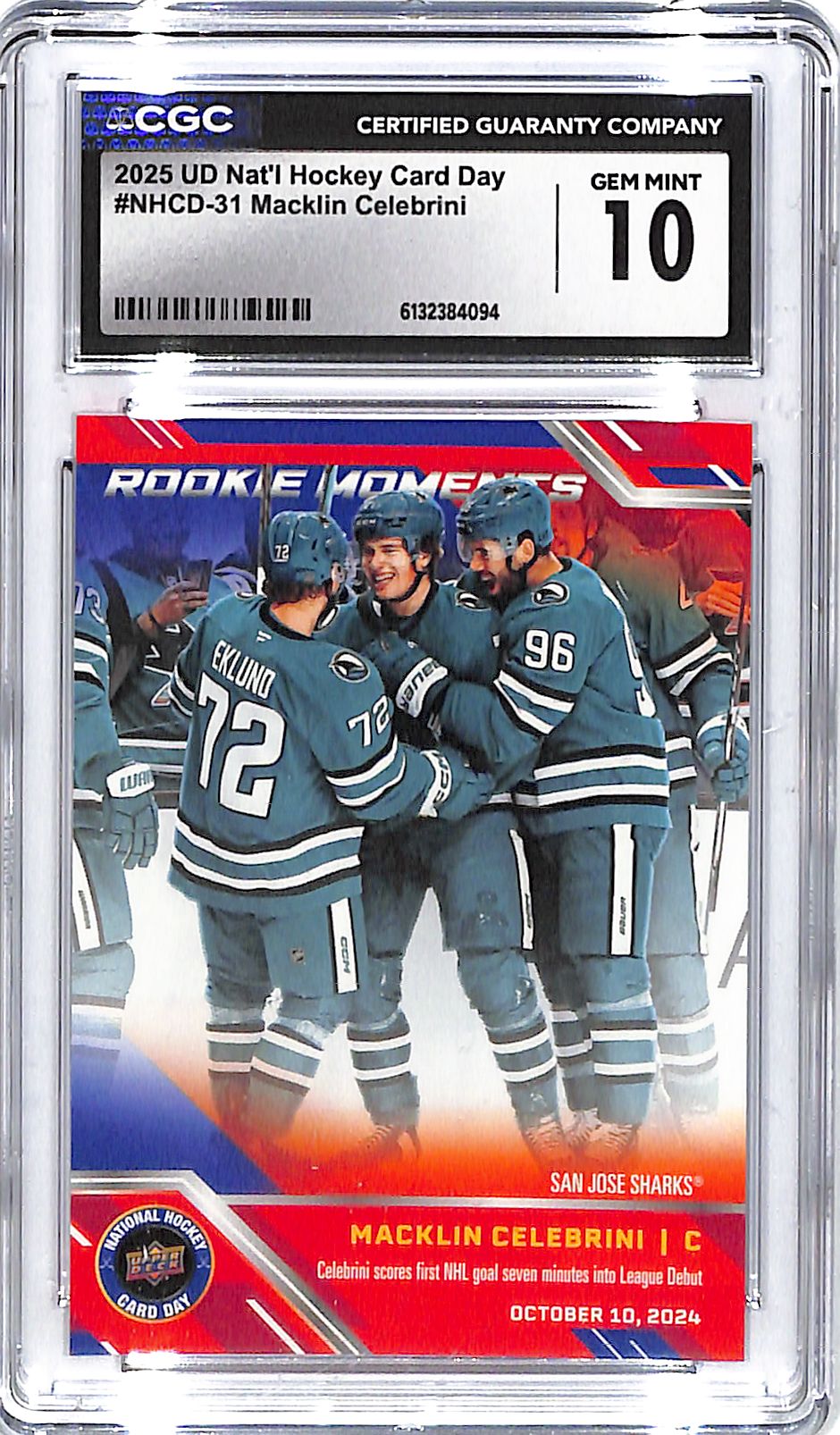 2025 Macklin Celebrini Upper Deck National Hockey Day #NHCD-13 CGC Gem Mint 10