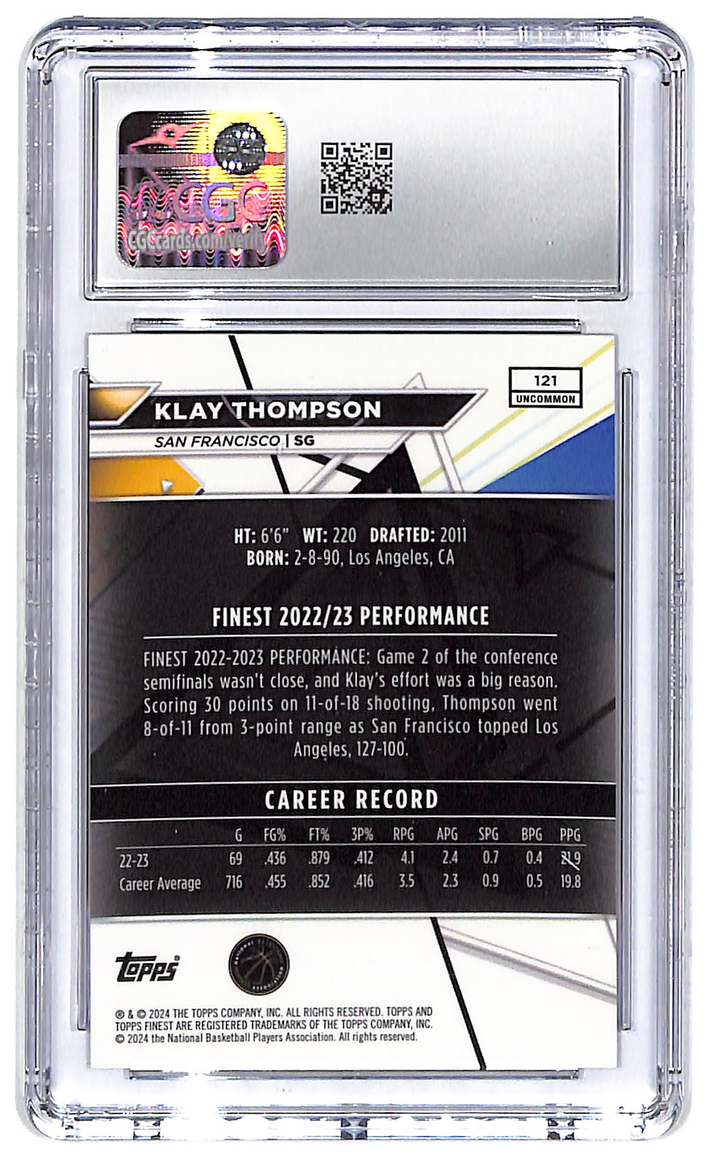 2023/24 Topps Finest Klay Thompson Gold Refractor #121 CGC 10