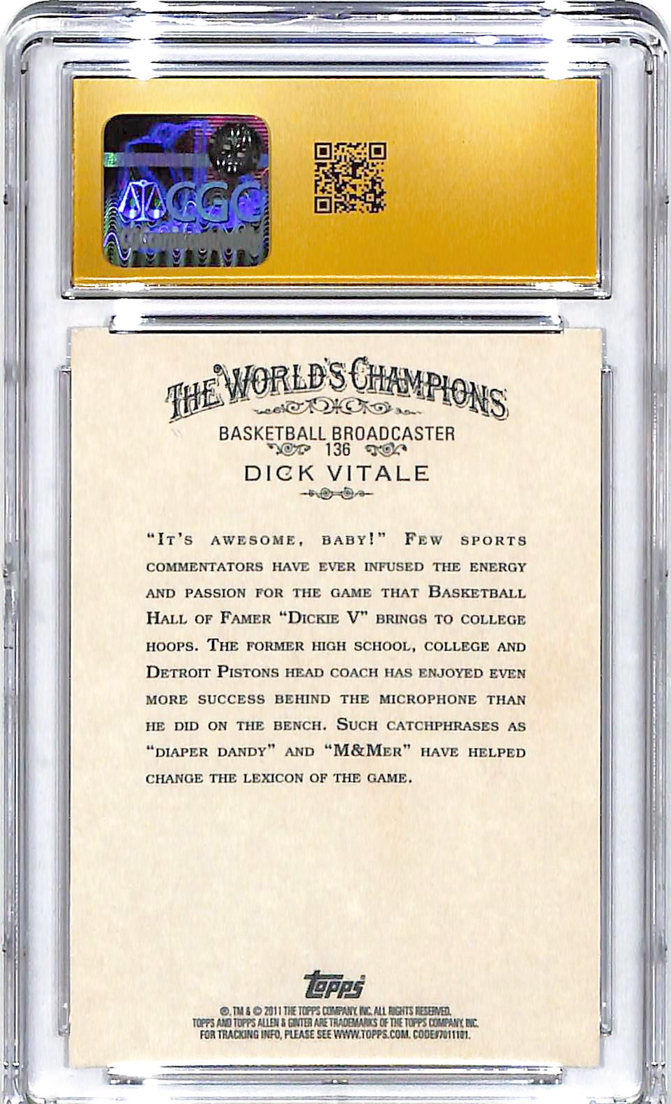 2011 Dick Vitale Topps Allen & Ginter #136 CGC Pristine