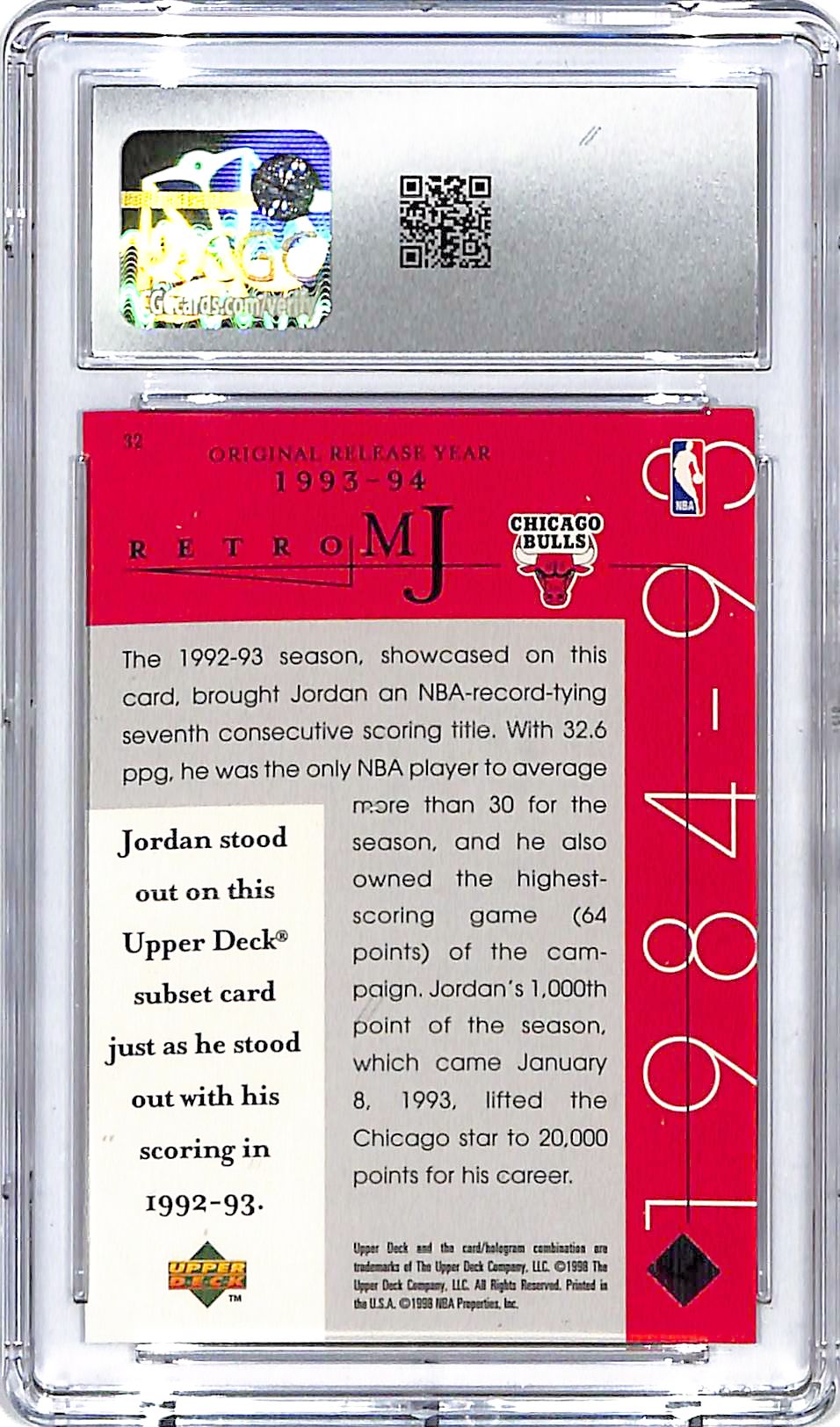1998 Upper Deck MJ Career Collection Michael Jordan #32 CGC 9.5 Bulls