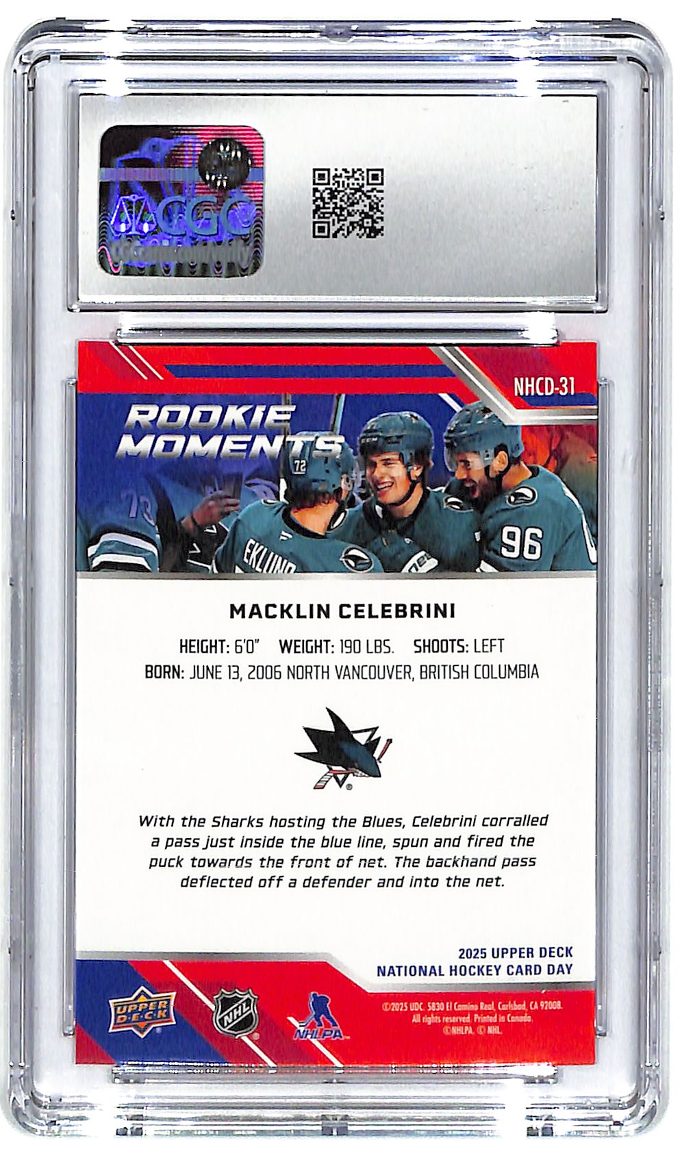 2025 Macklin Celebrini Upper Deck National Hockey Day #NHCD-13 CGC Gem Mint 10
