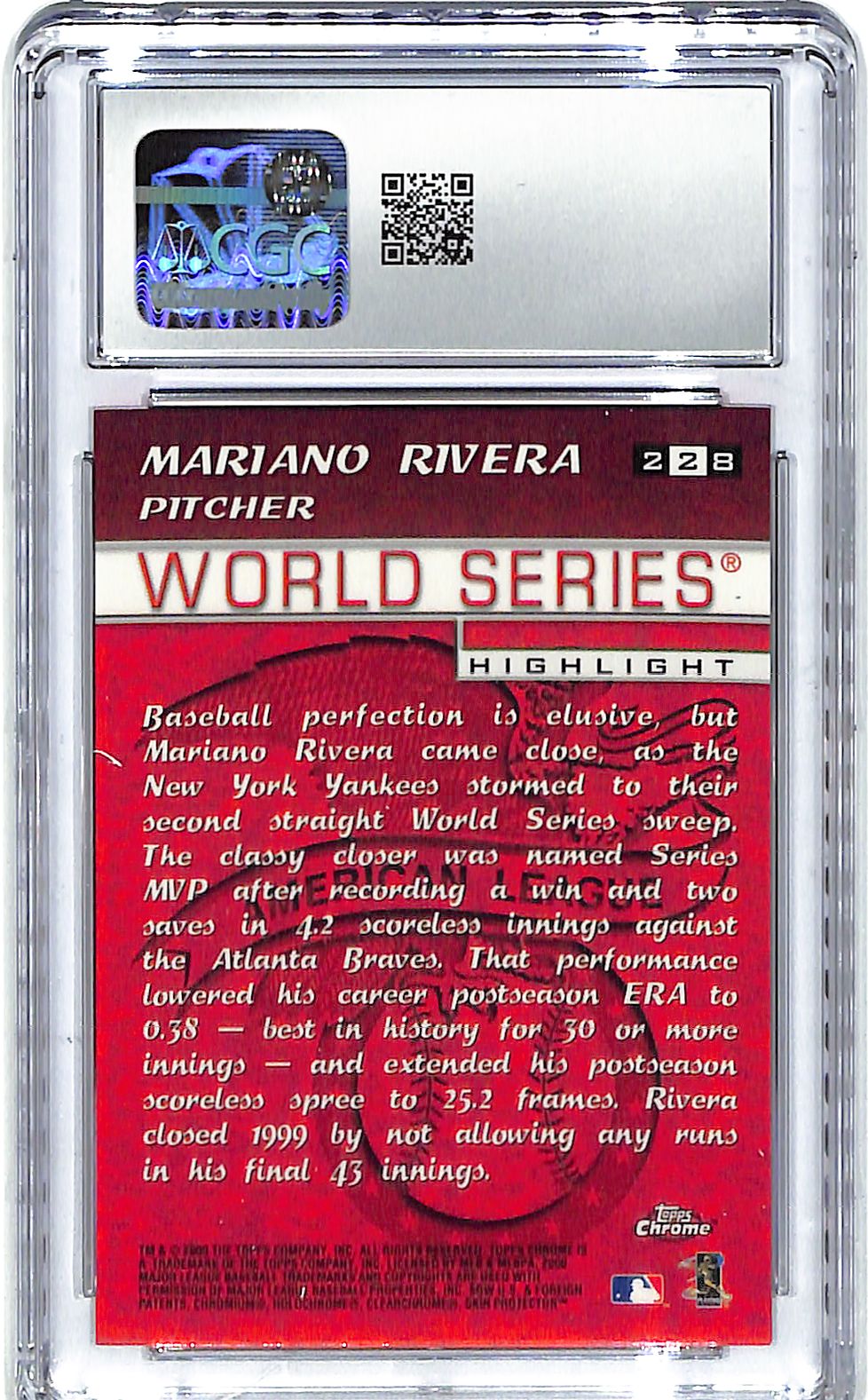 2000 Mariano Rivera Topps Chrome #228 CGC Mint Plus 9.5