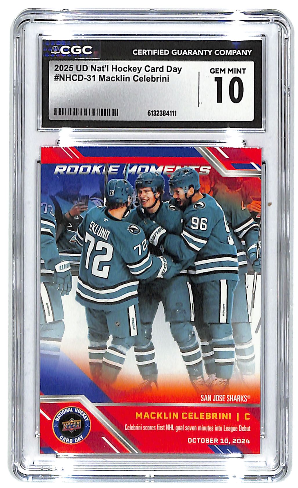 2025 Macklin Celebrini Upper Deck National Hockey Day #NHCD-13 CGC Gem Mint 10