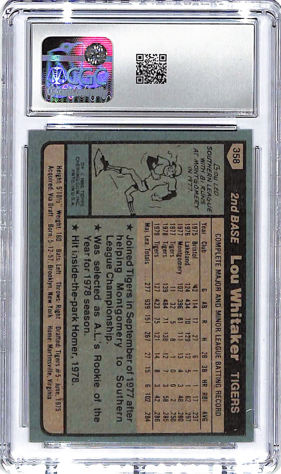 1980 Lou Whitaker Topps #358 CGC Near Mint 8