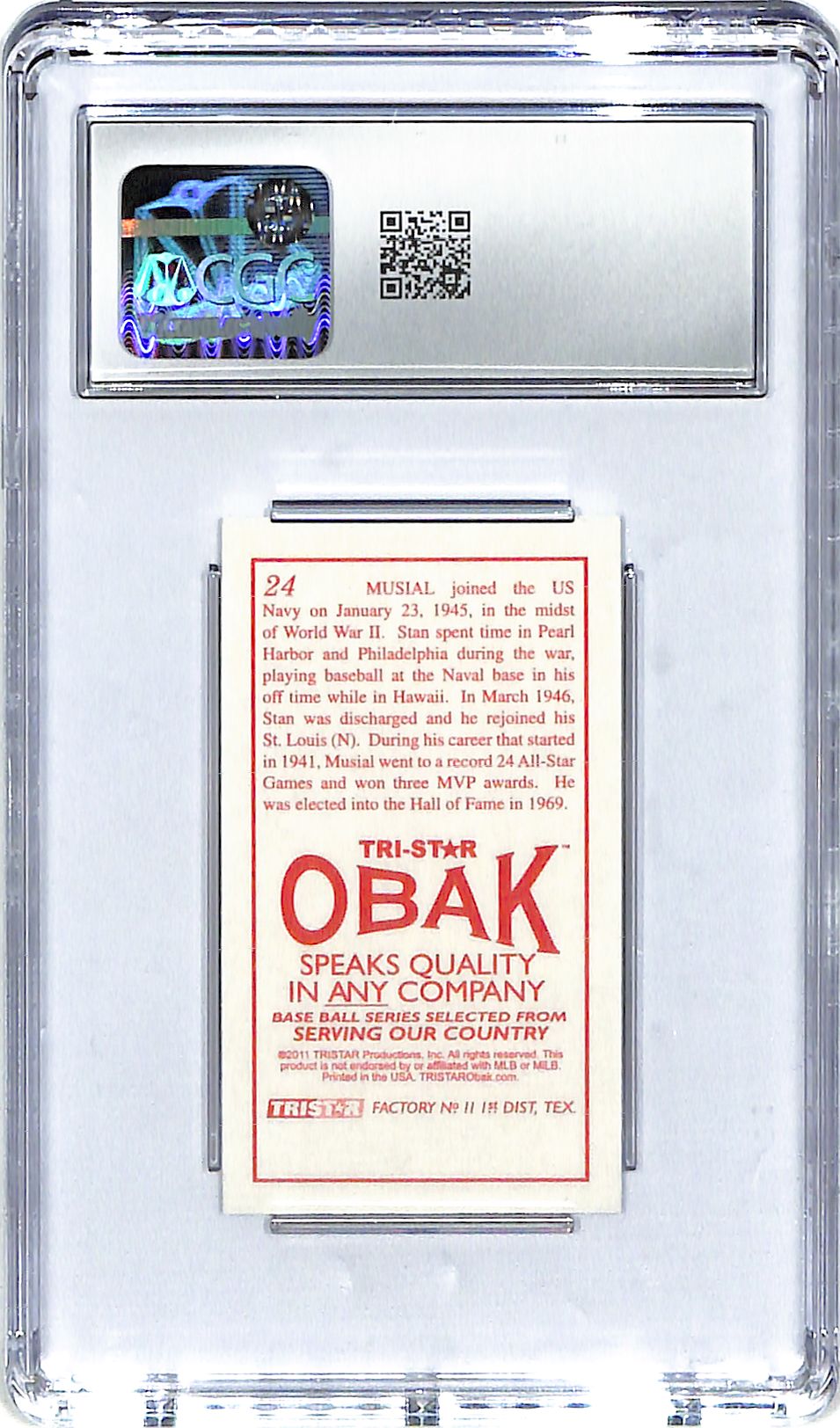 2011 Stan Musial TRISTAR Obak US Navy WWII T-212 Mini #24 CGC Gem Mint 10