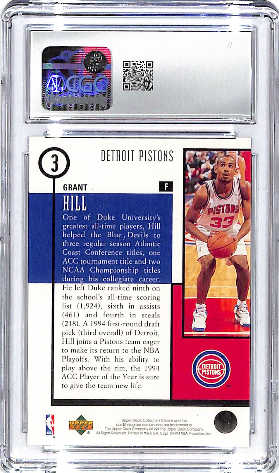 1994-95 Grant Hill Collector's Choice Draft Trade #3 CGC Gem Mint 10
