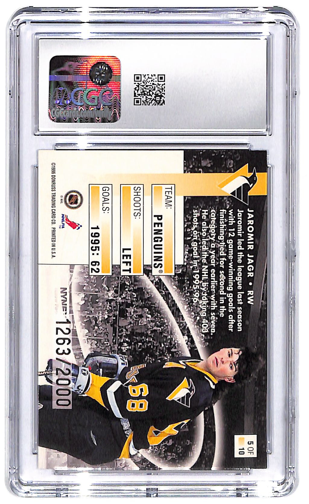 1996-97 Jaromir Jagr Donruss Go Top Shelf #5 CGC Near Mint 8.5
