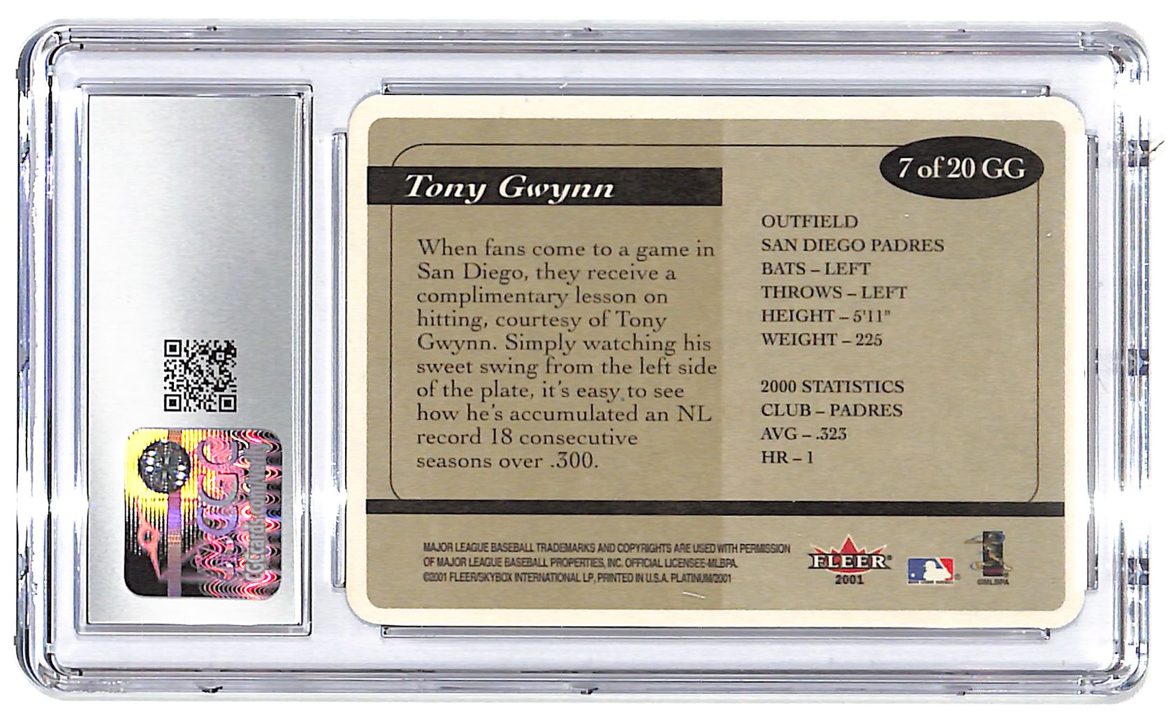 2001 Tony Gwynn Fleer Platinum Grandstand Greats CGC 10