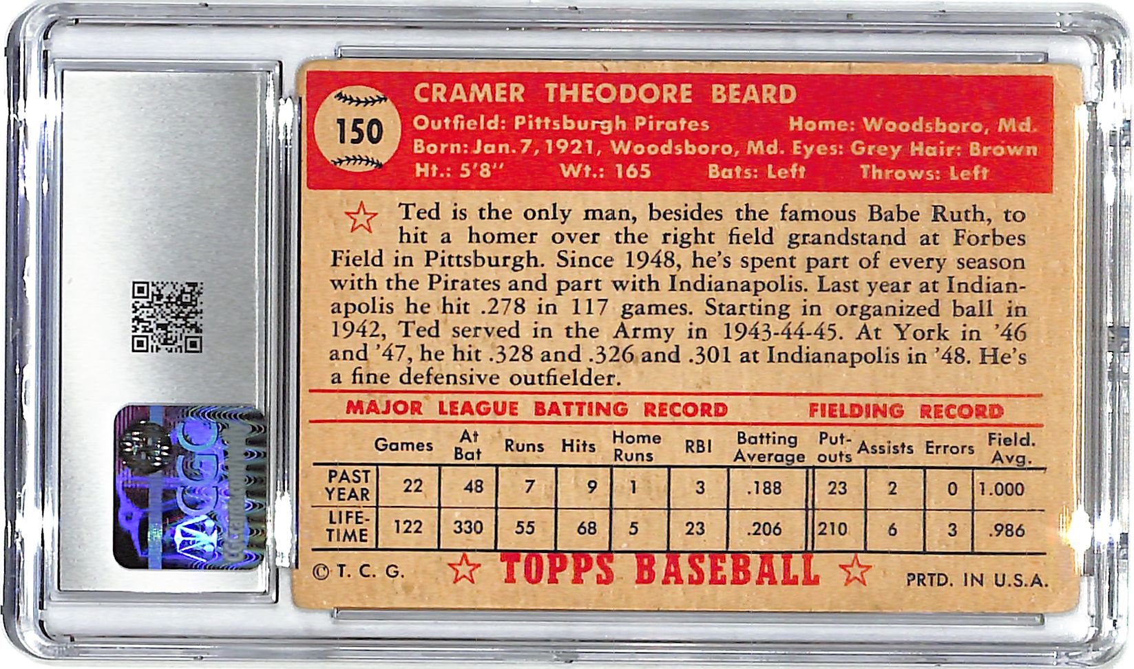 1952 Ted Beard Topps #150 CGC Very Good 3