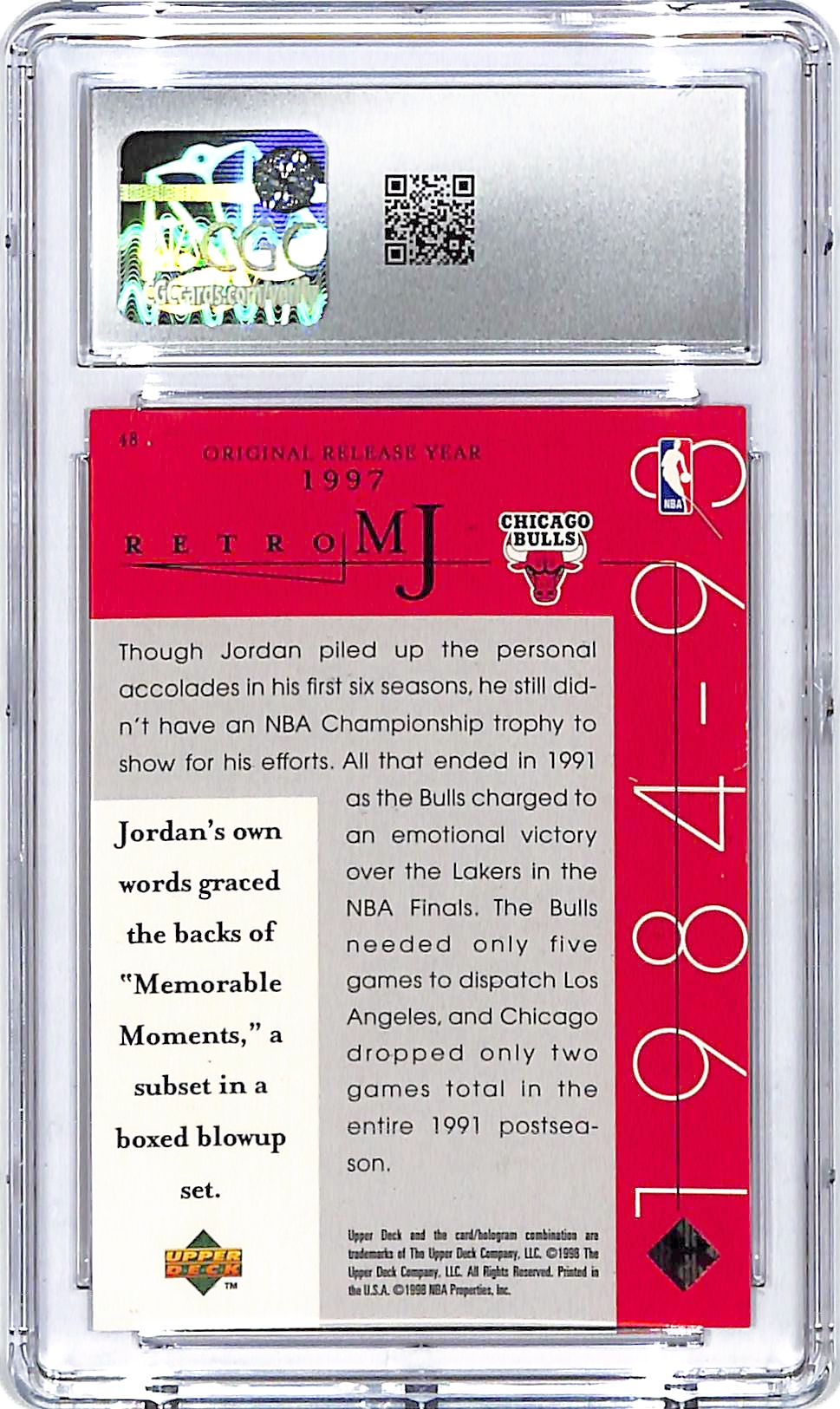 1998 Upper Deck MJ Career Collection Michael Jordan #48 CGC 9 Bulls