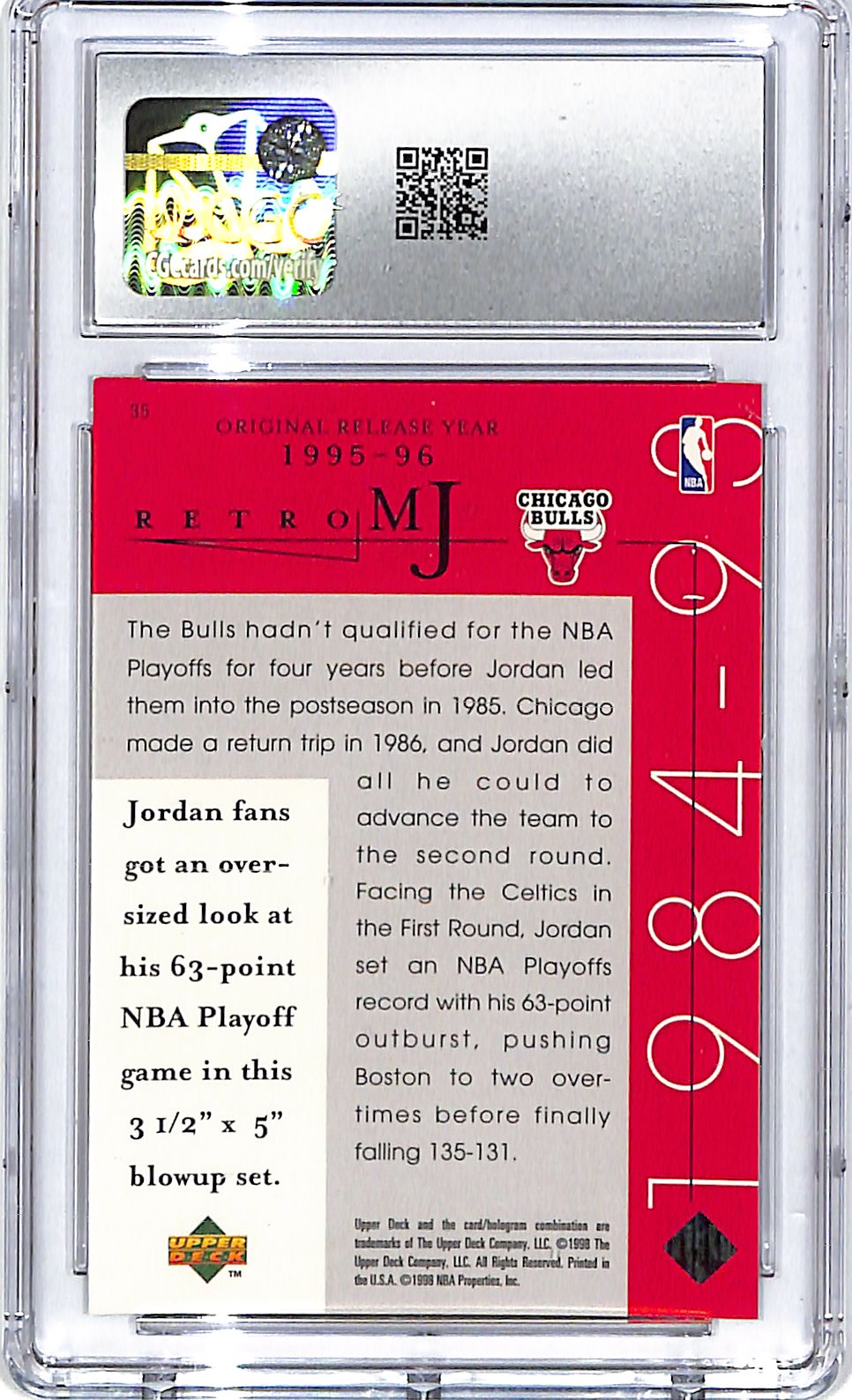 1998 Upper Deck MJ Career Collection Michael Jordan #35 CGC 9 Bulls