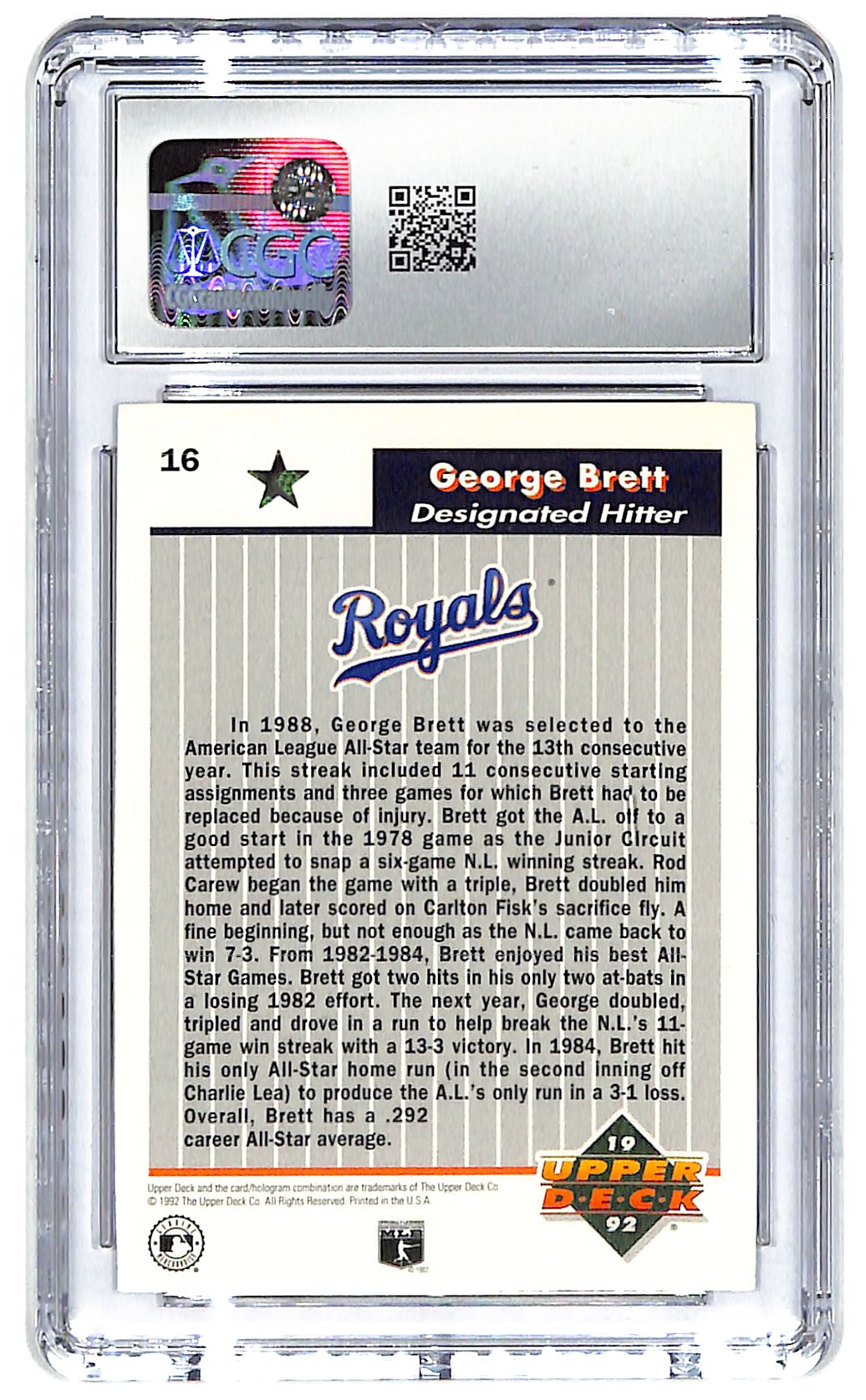 1992 George Brett Upper Deck Fan Fest #16 CGC Mint 9