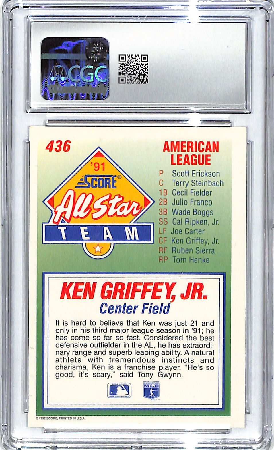 1992 Ken Griffey Jr. Score All Star #436 CGC Mint 9