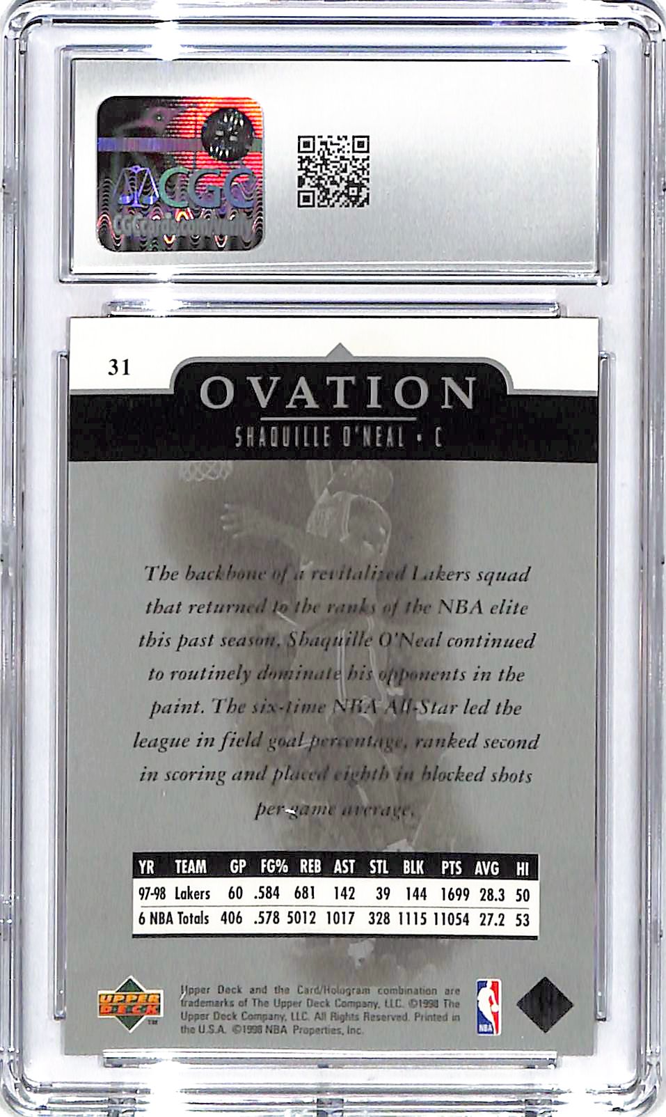 1998-99 Shaquille O'Neal Upper Deck Ovation #31 CGC Gem Mint 10