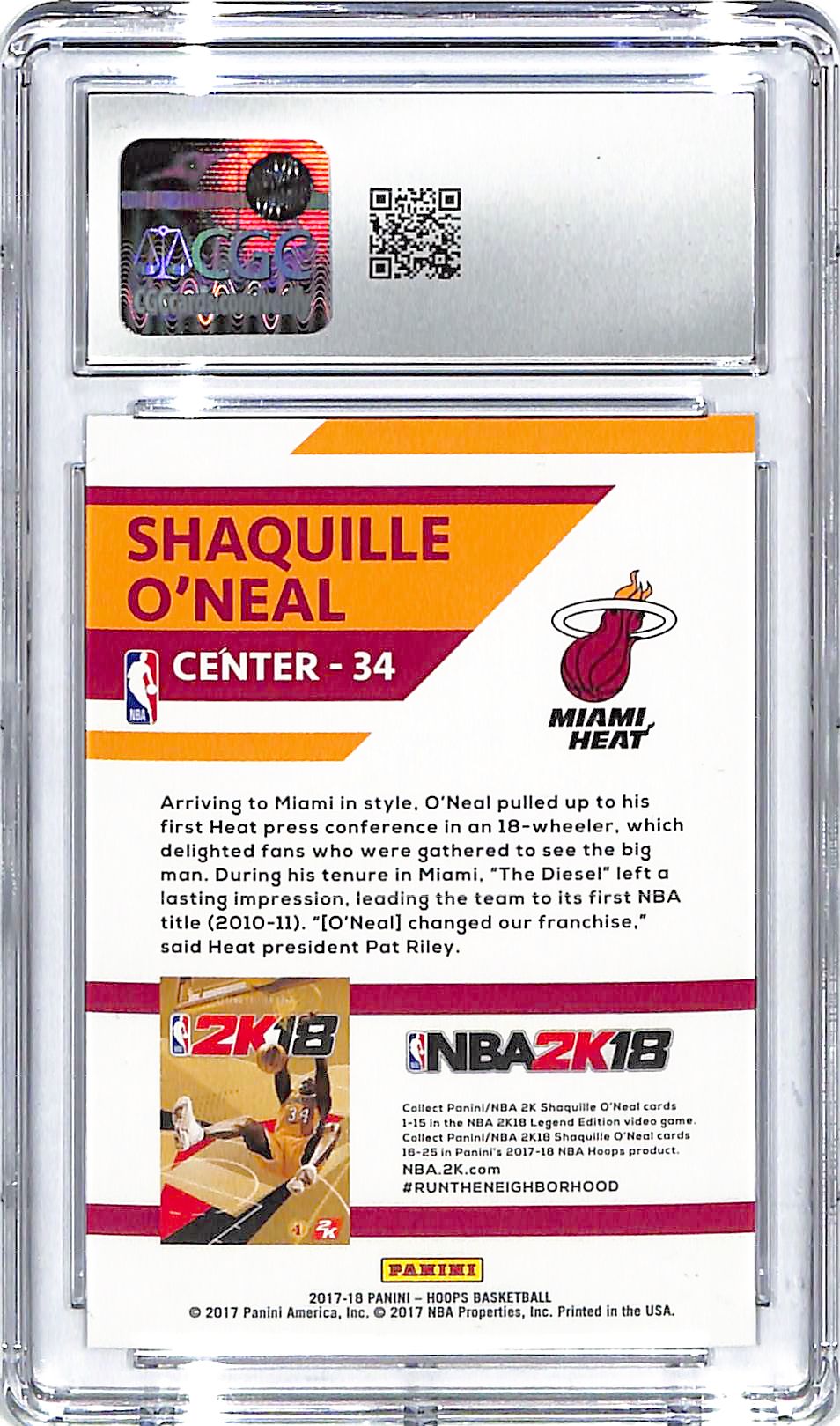 2017-18 Shaquille O'Neal Hoops NBA 2K18 Foil CGC Gem Mint 10