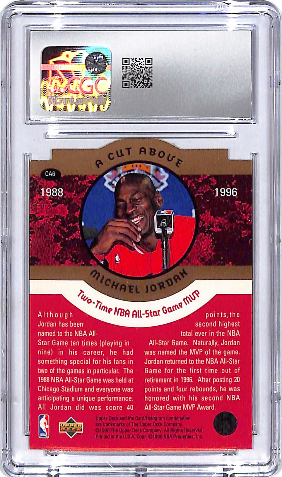 1996-97 Collector's Choice Michael Jordan A Cut Above CA6 CGC 9 Bulls