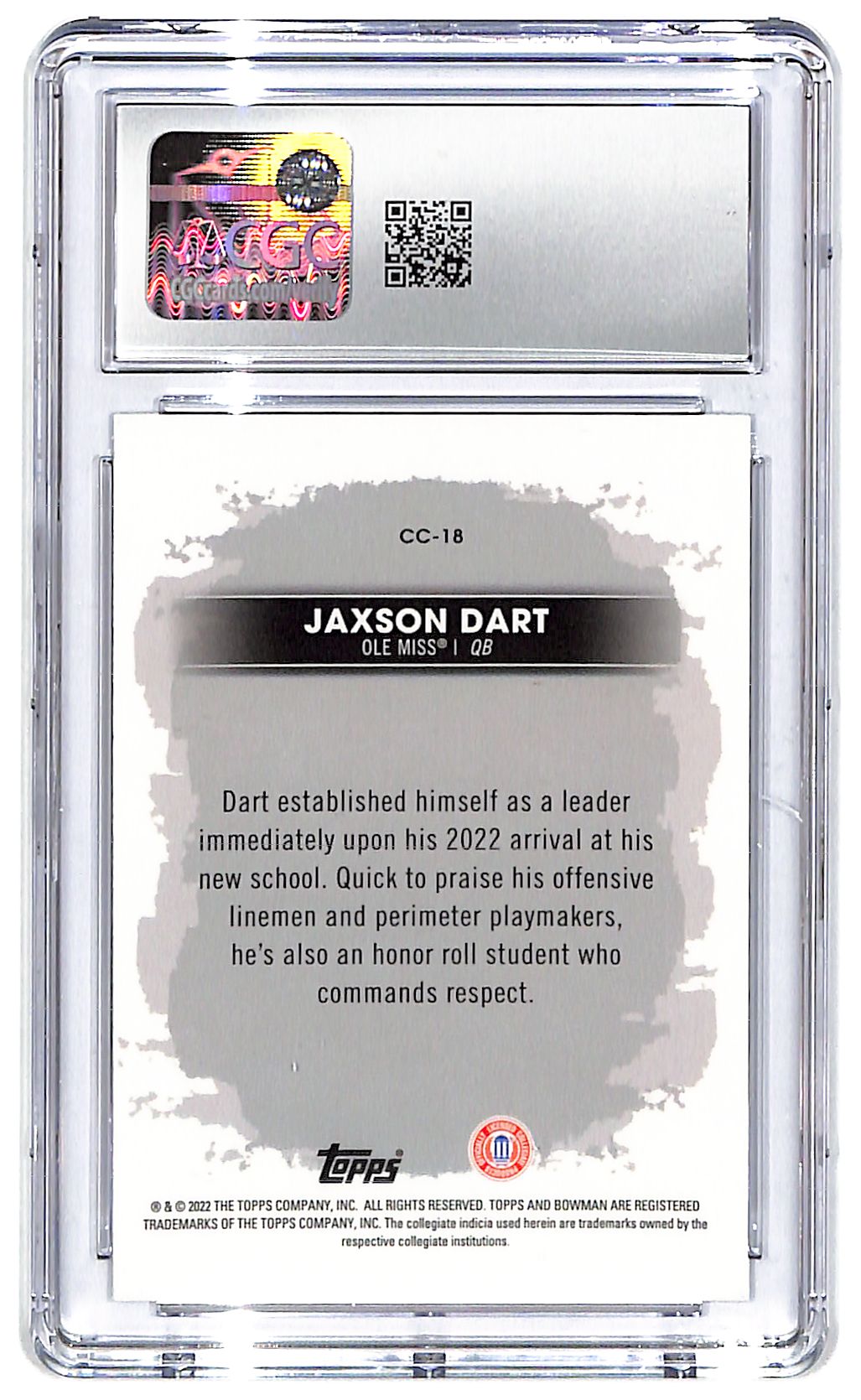 2022 Jaxson Dart Bowman's Best University Campus Captains #CC-18 CGC Gem Mint 10