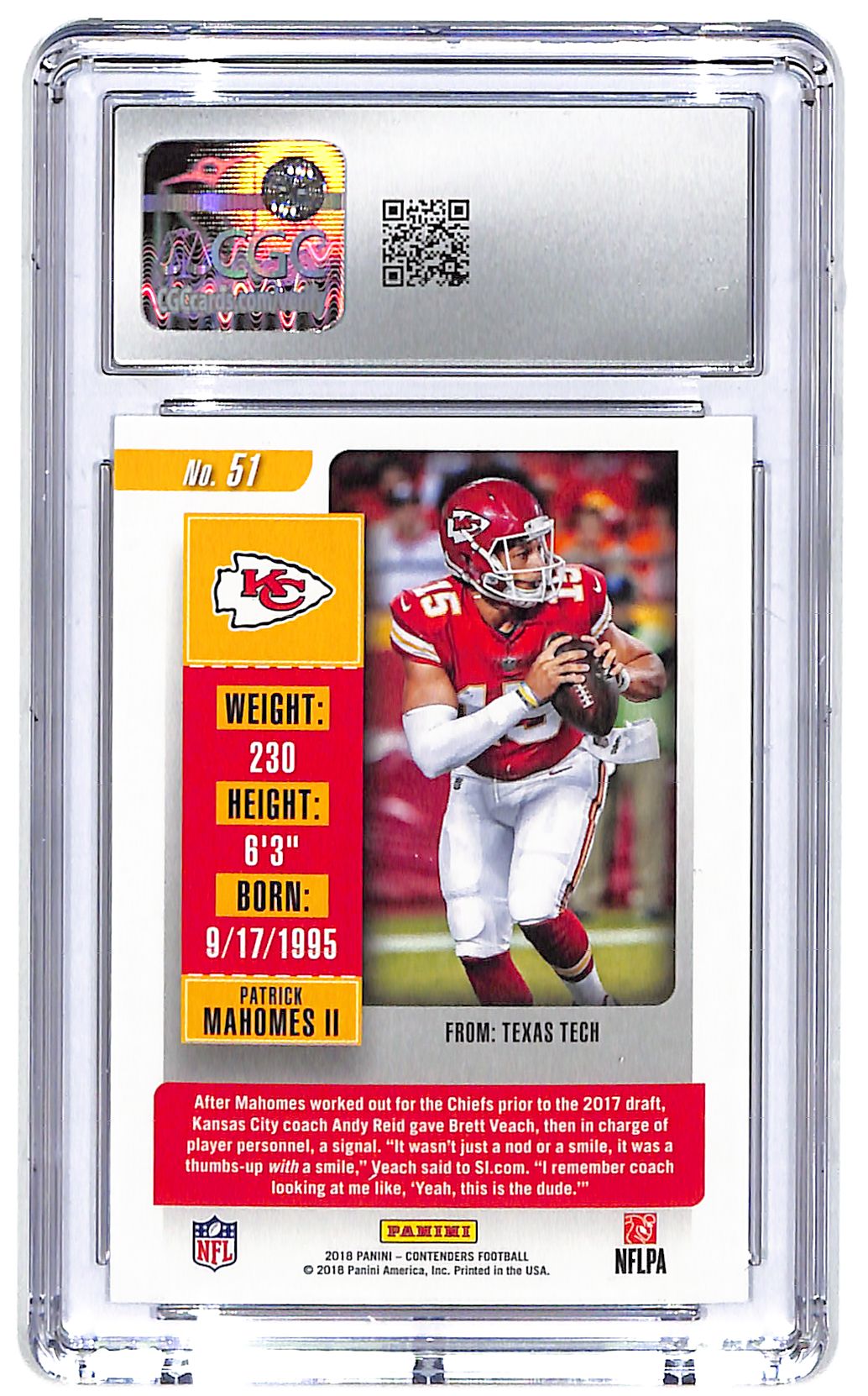 2018 Patrick Mahomes II Panini Contenders #51 CGC Gem Mint 10
