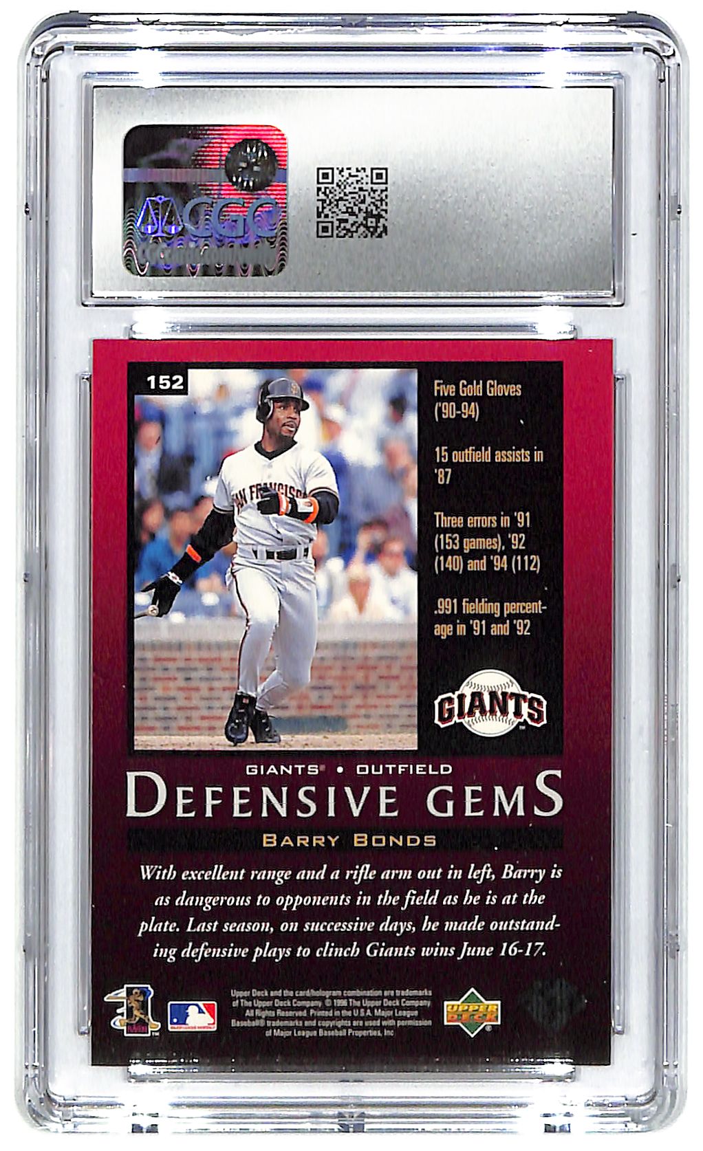 1997 Barry Bonds Upper Deck #152 CGC Mint Plus 9.5
