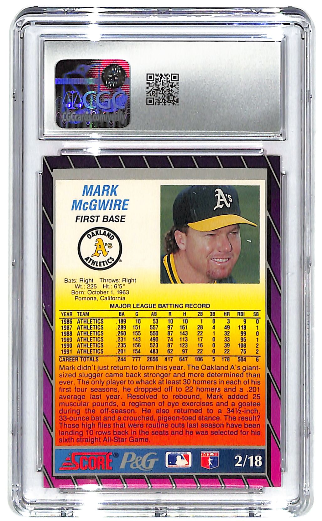 1992 Mark McGwire Score Procter & Gamble #2 CGC Mint Plus 9.5