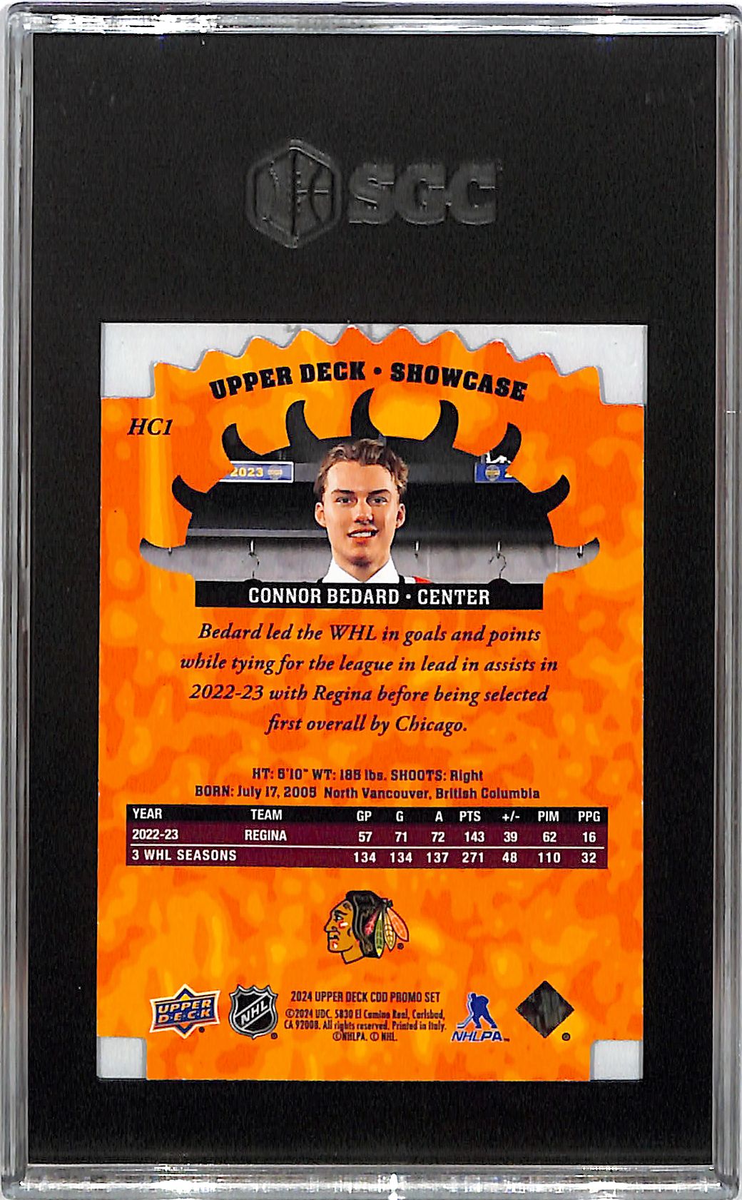 2024 Upper Deck CDD Connor Bedard Hot Commodities Rookie RC SGC 9 Blackhawks