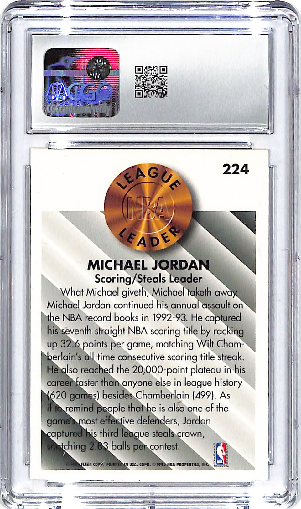 1993-94 Michael Jordan Fleer League Leaders #224 CGC Mint 9