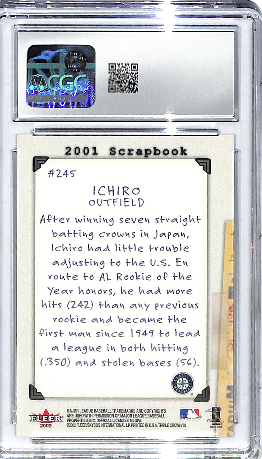 2002 Ichiro Suzuki Fleer Triple Crown #245 CGC Mint Plus 9.5