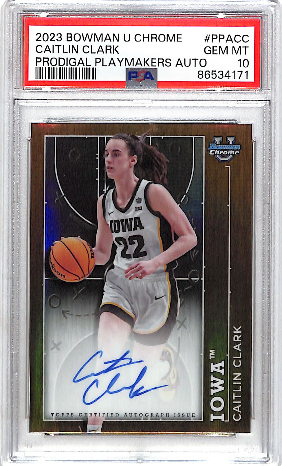 2023-24 Bowman Chrome University Caitlin Clark Auto Autograph Rookie RC PSA 10 Prodigal