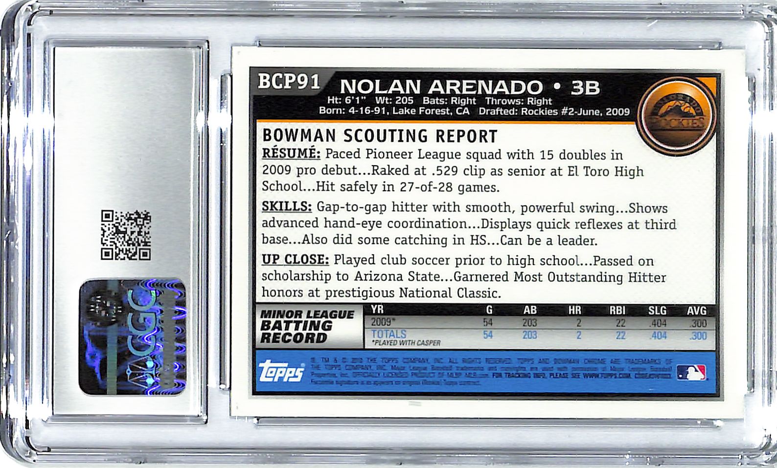 2010 Nolan Arenado Bowman Chrome Prospects #BCP91 CGC Gem Mint 10