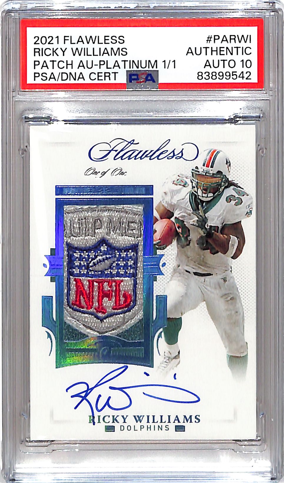 2021 Flawless Ricky Williams Auto Autograph NFL Shield Patch Platinum 1/1 PSA Authentic Dolphins