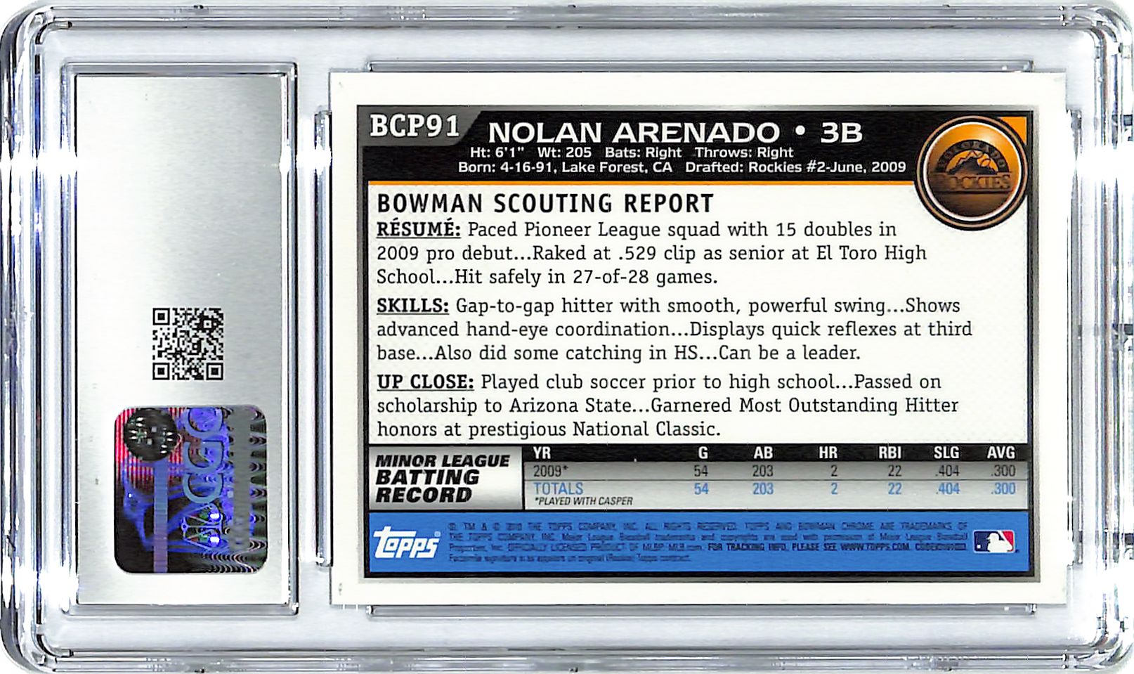 2010 Nolan Arenado Bowman Chrome Prospects #BCP91 CGC Gem Mint 10