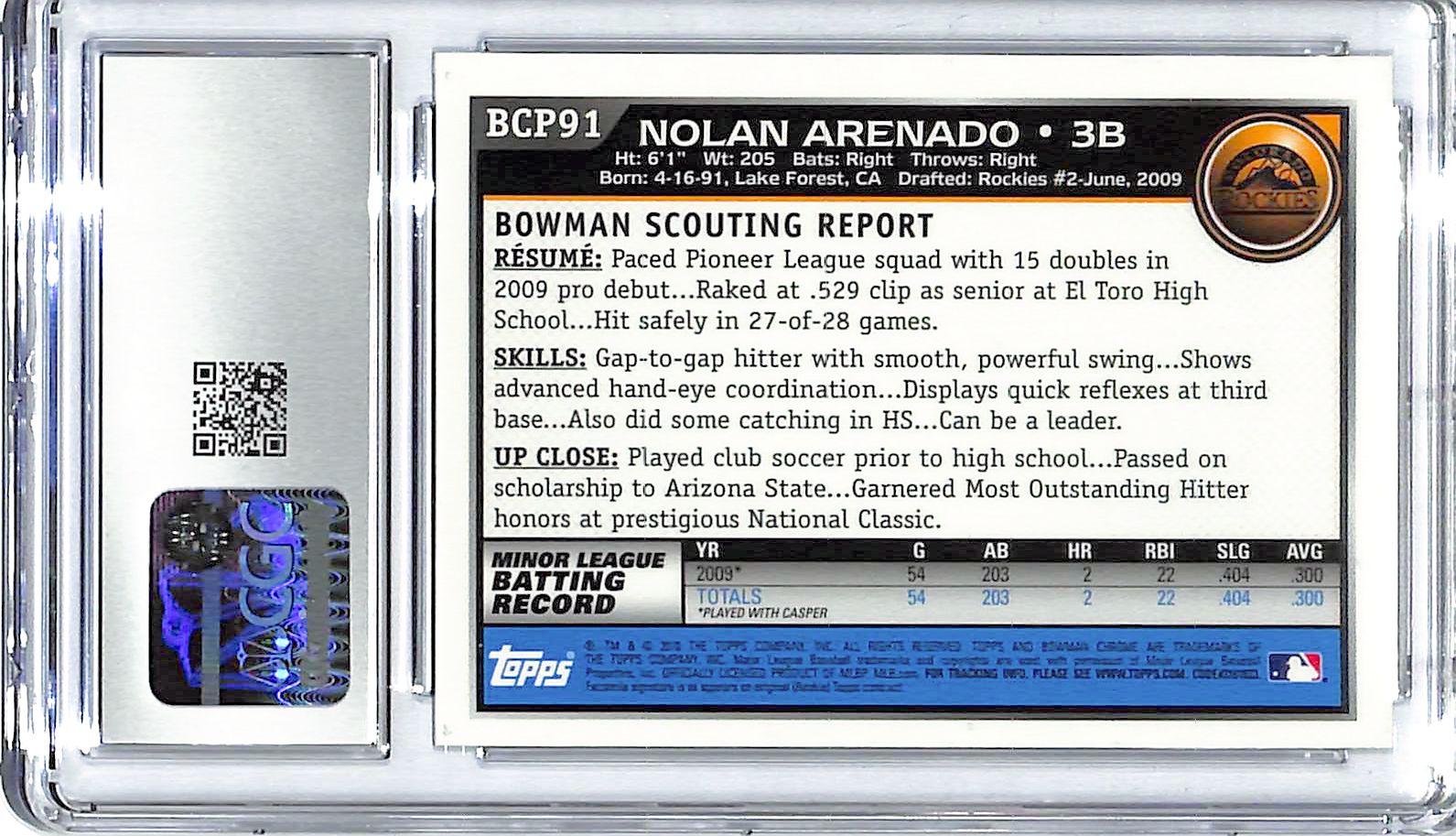 2010 Nolan Arenado Bowman Chrome Prospects #BCP91 CGC Gem Mint 10