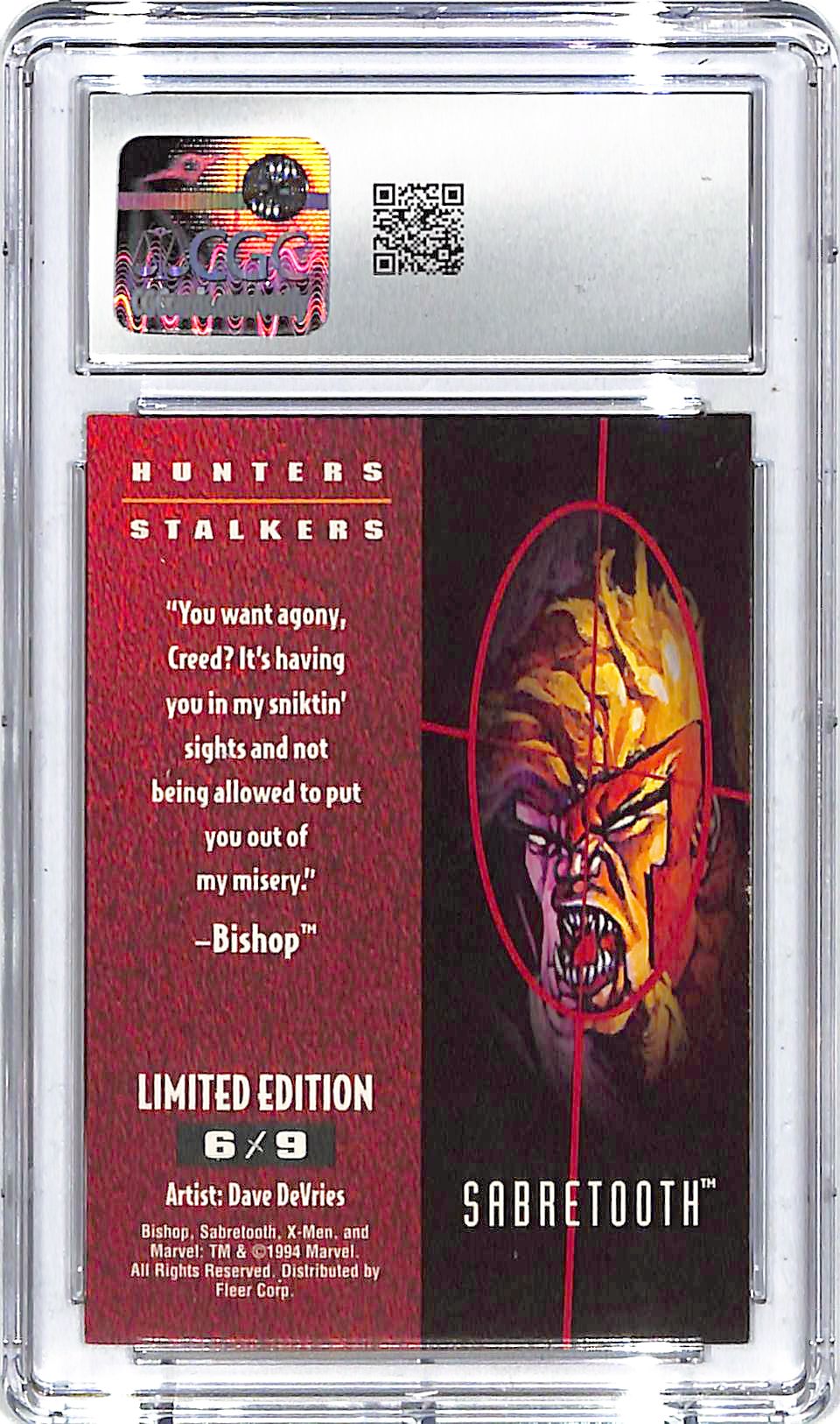 1994 Sabretooth Fleer Ultra X-Men '95 #6/9 Hunters & Stalkers Gold CGC Mint 9