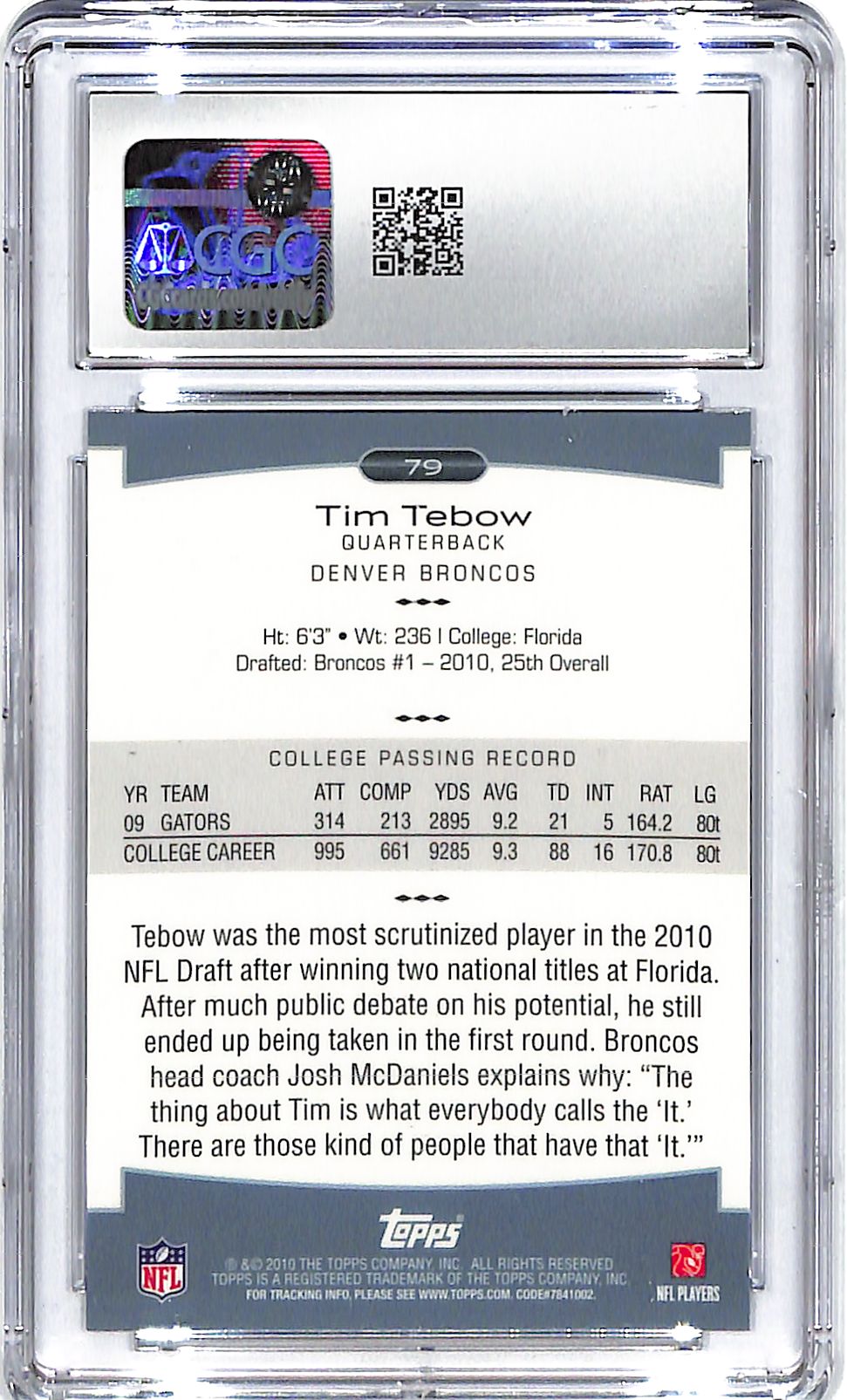 2010 Tim Tebow Topps Platinum (RC) #79 CGC Gem Mint 10