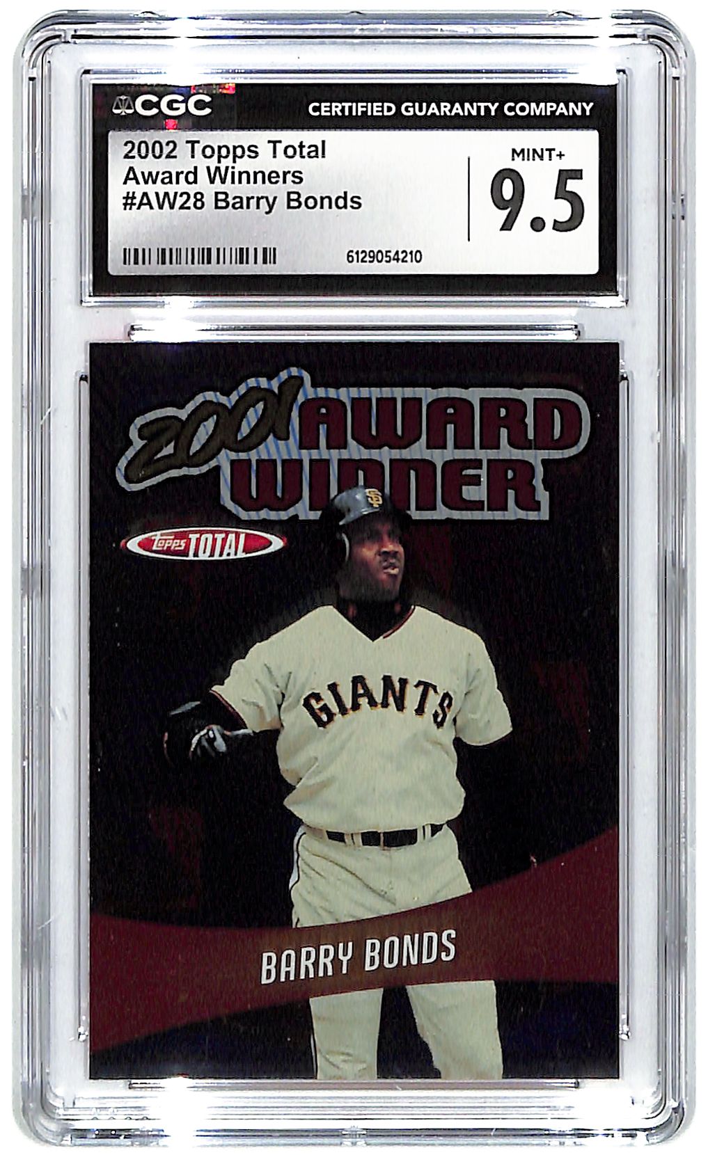 2002 Barry Bonds Topps Total Award Winners #AW28 CGC Mint Plus 9.5
