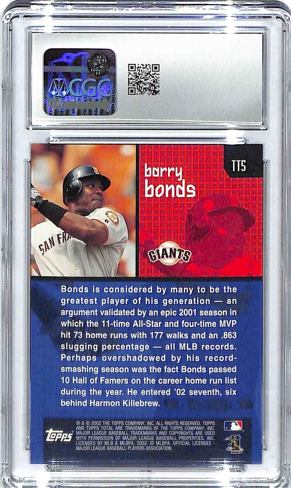 2002 Barry Bonds Topps Total #TT5 CGC Gem Mint 10