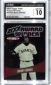 2002 Barry Bonds Topps Total Award Winners #AW28 CGC Gem Mint 10