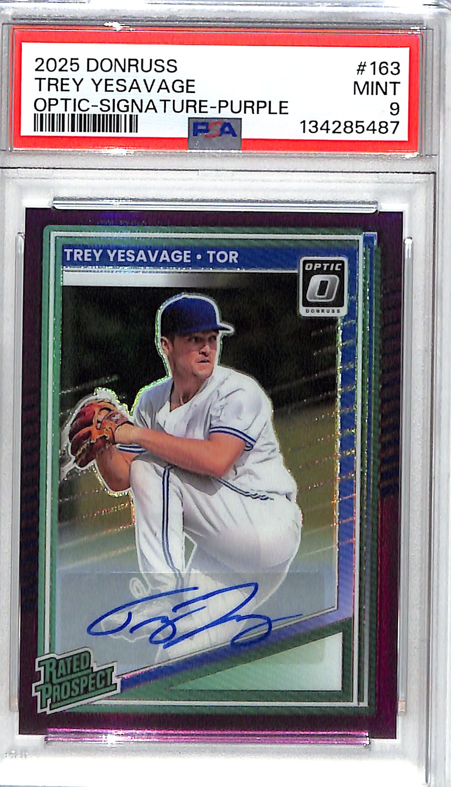2025 Donruss Optic Try Yesavage Signautre Auto Autograph Rookie Purple PSA 9 /49