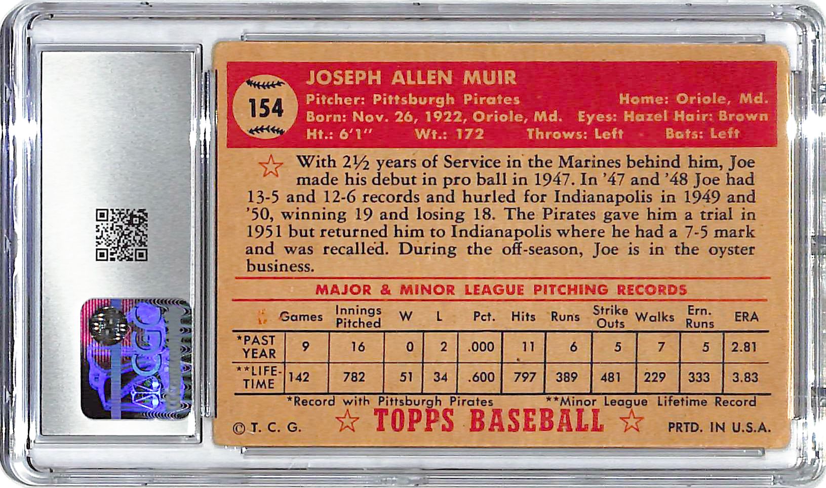 1952 Joe Muir Topps #154 CGC Very Good 3