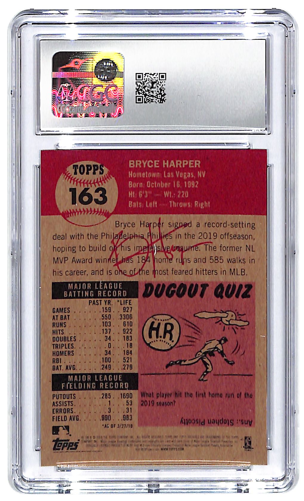 2019 Bryce Harper Topps Living Set - #163 CGC Gem Mint 10