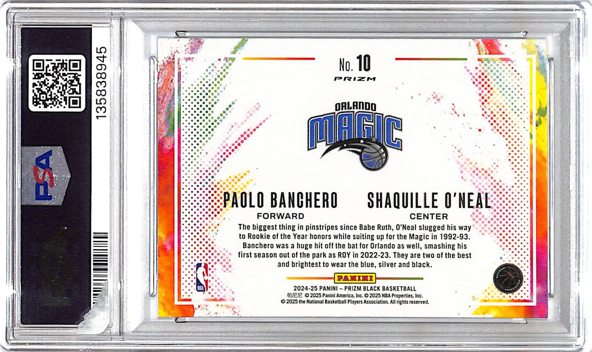 2024-25 Prizm Black Paolo Banchero Shaquille O'Neal Dual Color Blast #10 PSA 10 Magic