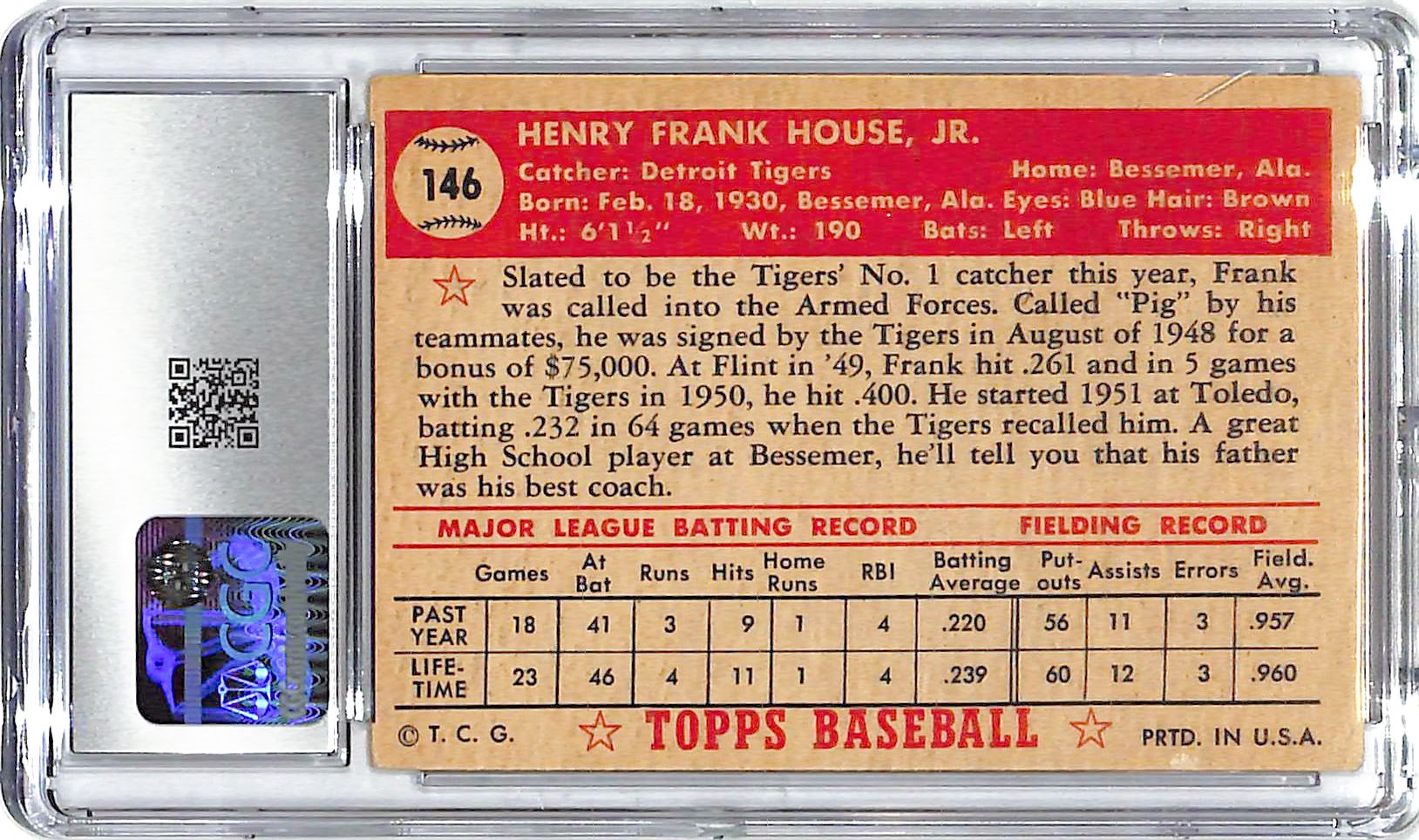 1952 Frank House Topps #146 CGC Very Good 4