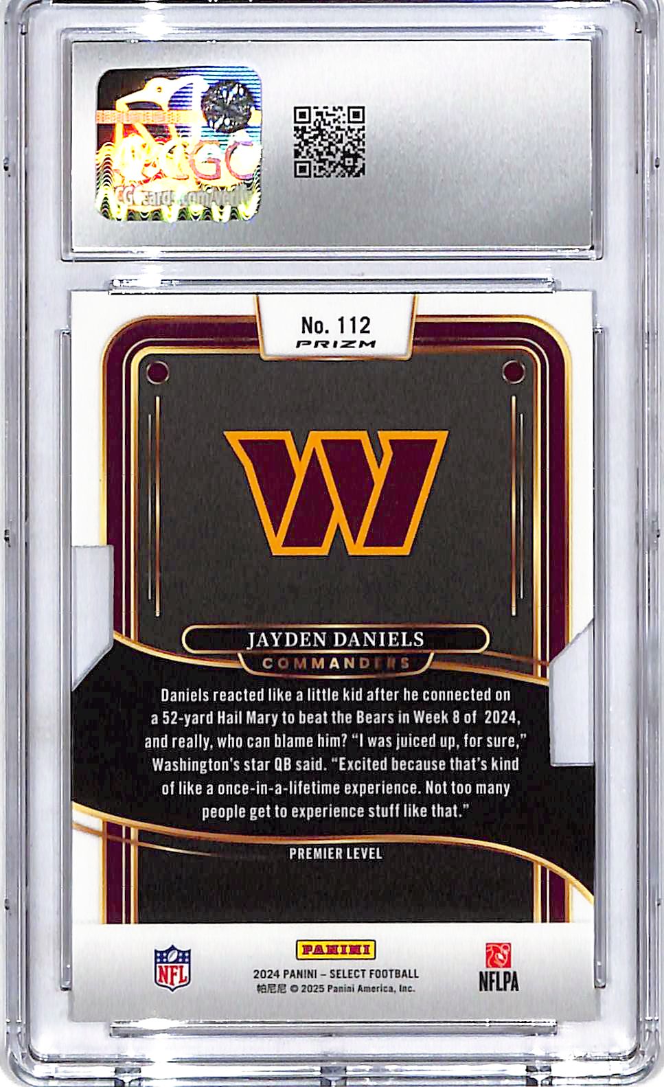 2024 Select Jayden Daniels Rookie RC Silver #112 CGC 10 Commanders